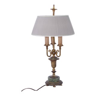 Vintage Marble & Brass 3 Light Table Bouillotte Lamp For Sale