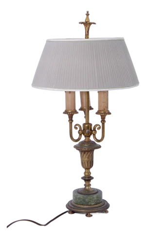 Vintage Marble & Brass 3 Light Table Bouillotte Lamp