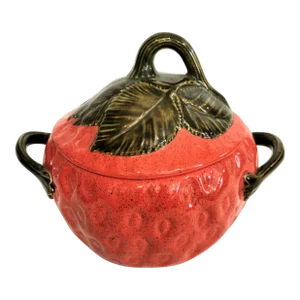 Vintage Ceramic Red Green Strawberry Soup Tureen Server