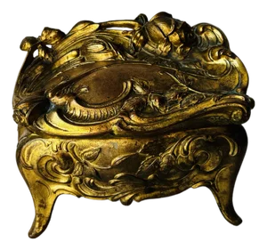 Early 20th Century Large French Art Nouveau Gilt Gold Metal Jewelry Box