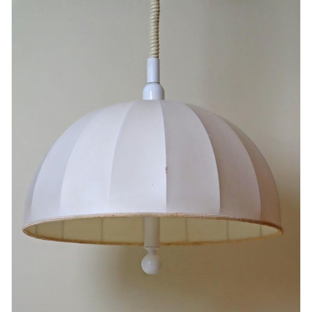 Swedish White Fabric Shade Height-Adjustable Pendant Lamp, 1980s For Sale - Image 6 of 16