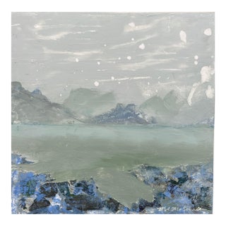 "Blue Lagoon" Contemporary Impressionist Waterscape in Green, Aqua, Blue and White by Mill Valley Artist Mary Anne McKernie For Sale