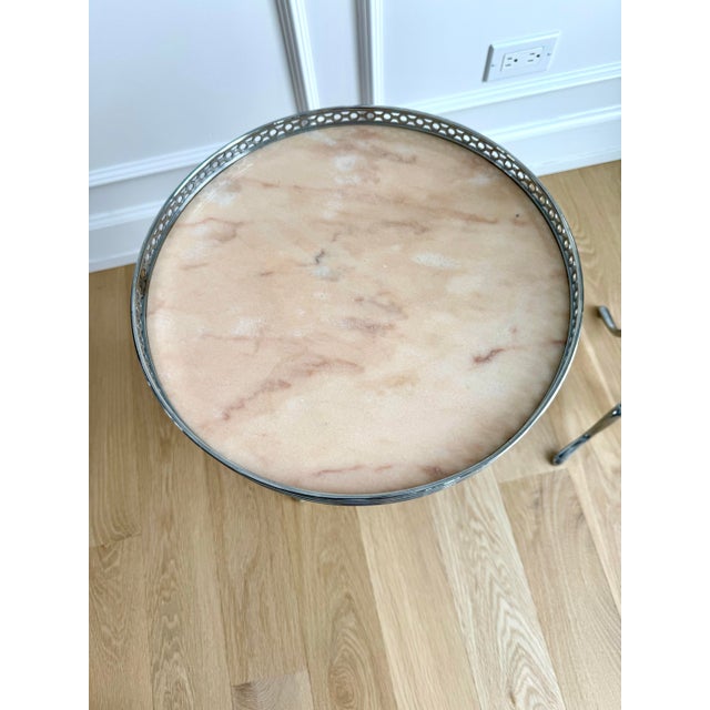 1970s Pair of Heavy French Jansen-Style Adjustable Martini Tables in Chrome, Brass & Marble, Circa 1970s For Sale - Image 5 of 8