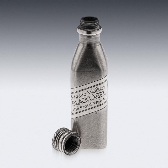 Metal Novelty Silver Miniature Johnnie Walker Whisky Bottle For Sale - Image 7 of 13