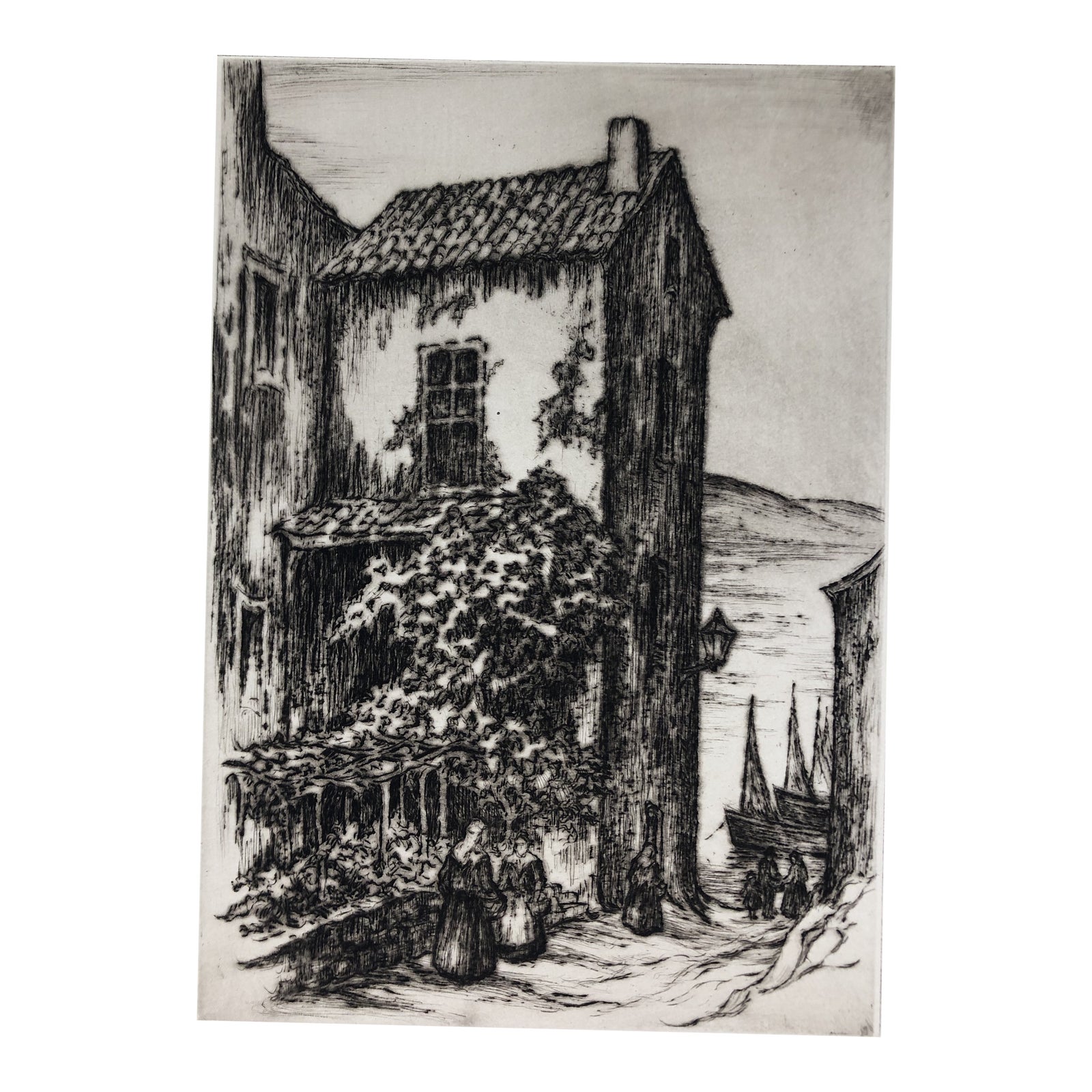 European Architectural Drypoint Etching 1930s Chairish
