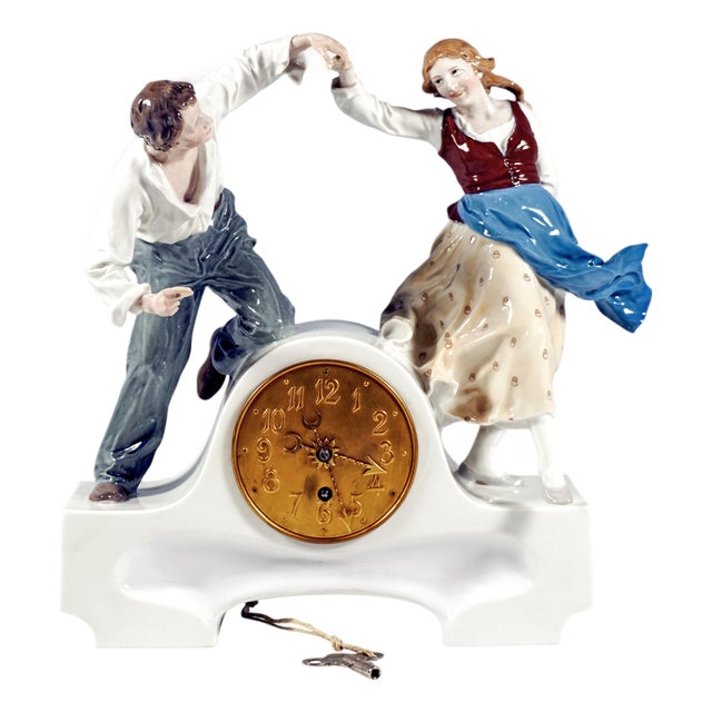 Art Nouveau Meissen Mantle Clock with Dancing Couple by K. Hentschel, 1910s For Sale
