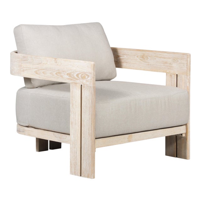 Paradiso Outdoor Solid Teak Wood Chair Natural Look - Grey Fabric For Sale
