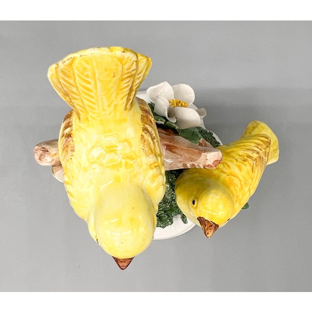 Late 20th Century Vintage Italian Ceramic Yellow Bird Figurine With Applied Flowers and Foliage – Traditional, Cottage For Sale - Image 5 of 14