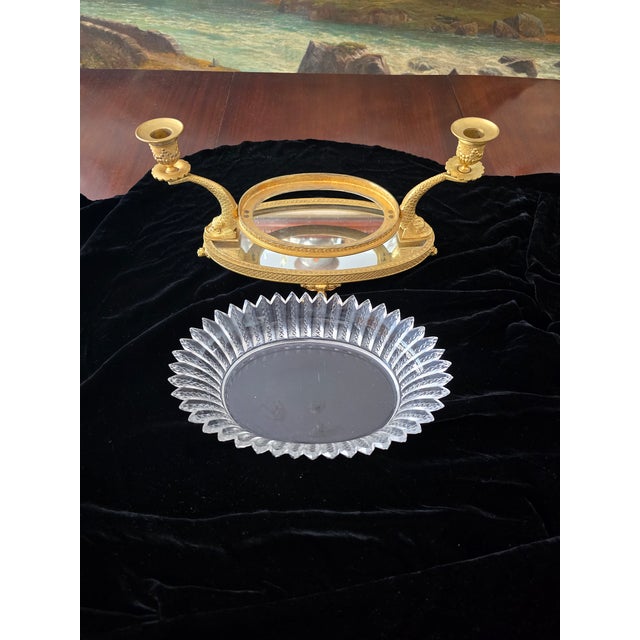 Bronze Antique Baccarat Attributed Crystal Bronze Dolphin Centerpiece For Sale - Image 8 of 13
