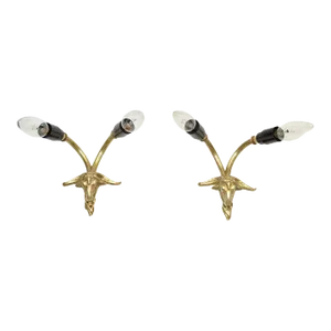 Pair - Maison Jansen Style 2 Light Bronze Goat Sconces, Wall Light Neoclassical France