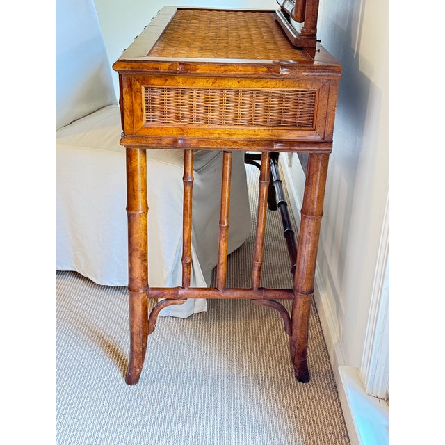 American of Martinsville Vintage Coastal Faux Bamboo Rattan Vanity Desk Console With Detachable Mirror For Sale - Image 13 of 17