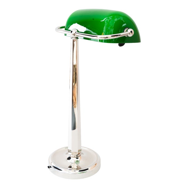 Art Deco Nickel-Plated Banker Table Lamp, Vienna, Austria, 1920s For Sale
