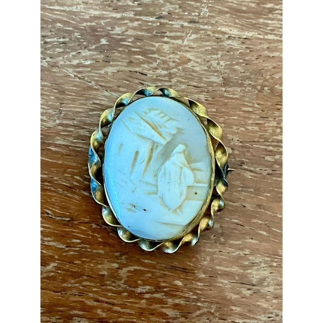 White Vintage Victorian Scenic Cameo Brooch For Sale - Image 8 of 12