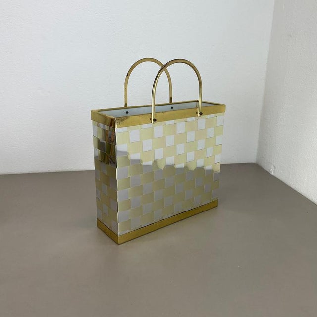 Hollywood Regency Hollywood Regency Bicolor Magazine Holder in the style of Paul Evans, Italy, 1970s For Sale - Image 3 of 16