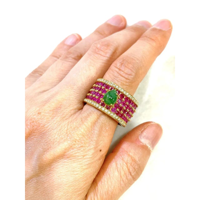 Bochic “Orient” African Ruby & Topaz Vintage Band Ring Set In 18 K Gold & Silver Natural African Rubies - 1 Carat (No...