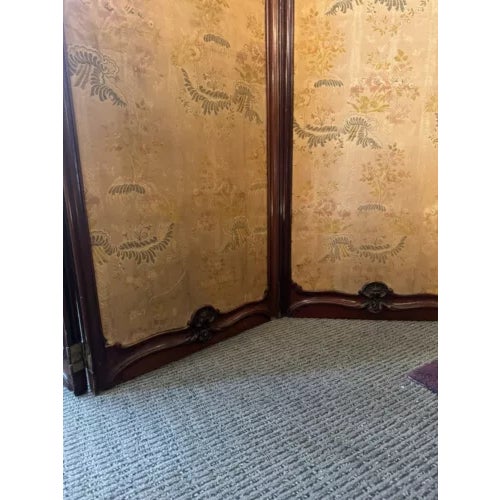 Antique Art Nouveau French Style Three Panel Dressing Screen With 3 Glass Panels For Sale - Image 11 of 11