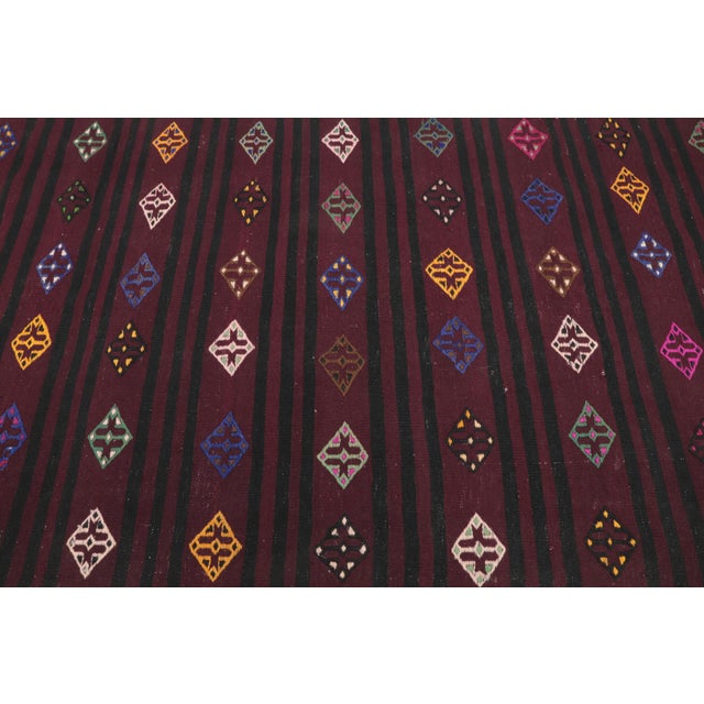 Textile 1970s Cabin Style Stripe Design Hand Knotted Oushak Natural Wool Kilim Rug For Sale - Image 7 of 13