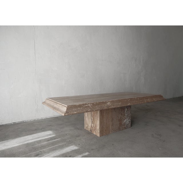 Contemporary Rectangular Brown Travertine Pedestal Coffee Table For Sale - Image 3 of 6