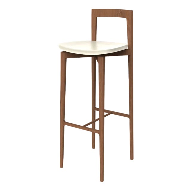 Modern Linea 634 Grey Bar Chair in White Leather and Wood by Collector Studio For Sale