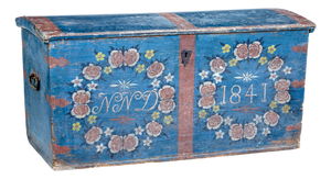 Antique Swedish Folk Art Hand Painted Pine Chest, 1841