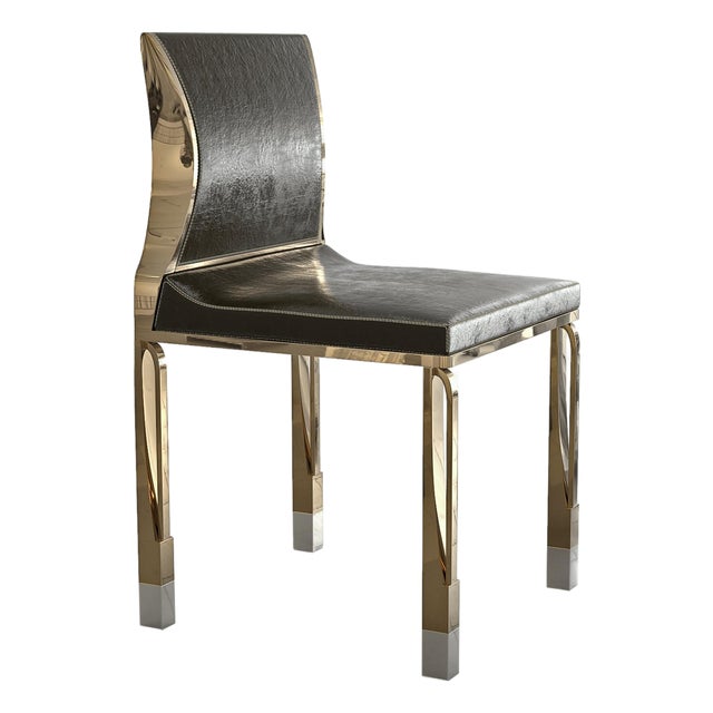 "Pagina" Chair With Bronze and Tailor Made Leather For Sale