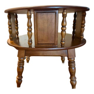 Mid 20th Century Heywood-Wakefield Colonial Round Two-Tier Lazy Susan Accent Table — Cinnamon Finish For Sale