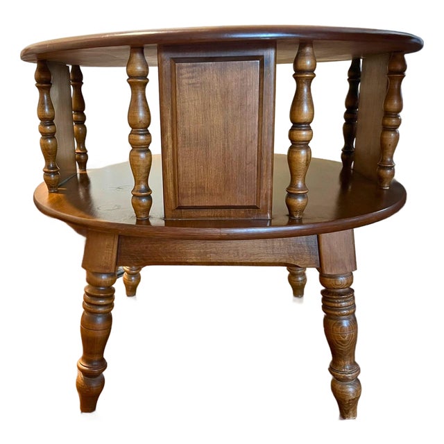 Mid 20th Century Heywood-Wakefield Colonial Round Two-Tier Lazy Susan Accent Table — Cinnamon Finish For Sale