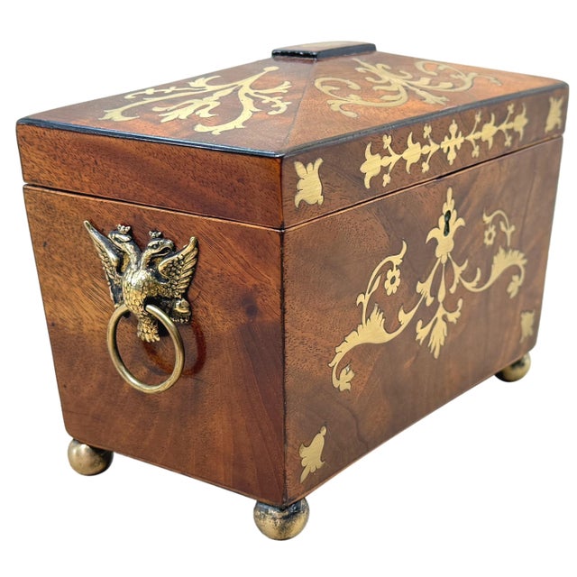 Brown Regency Brass Inlaid Mahogany Tea Caddy, 1815 For Sale - Image 8 of 13