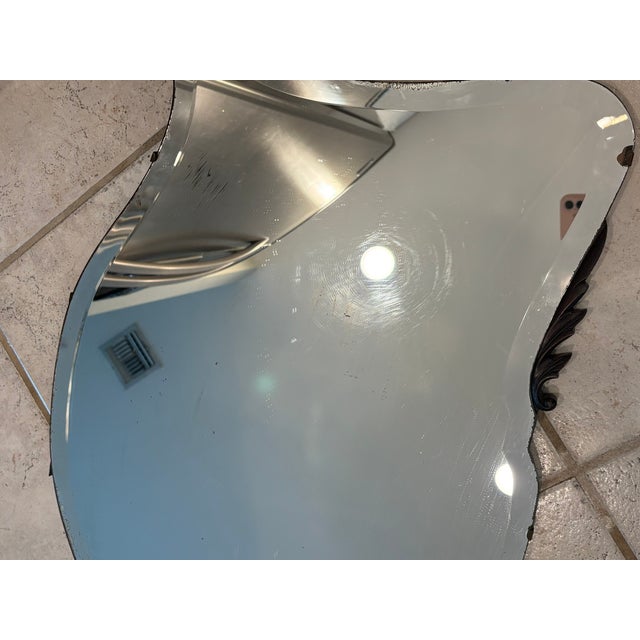 Early 20th Century Antiqued Shield Wall Mirror With Carved Scroll Wood Accents For Sale - Image 5 of 15