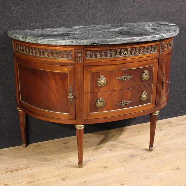 Louis XVI French Half-Moon Commode with Marble Top, 1950s For Sale - Image 15 of 15