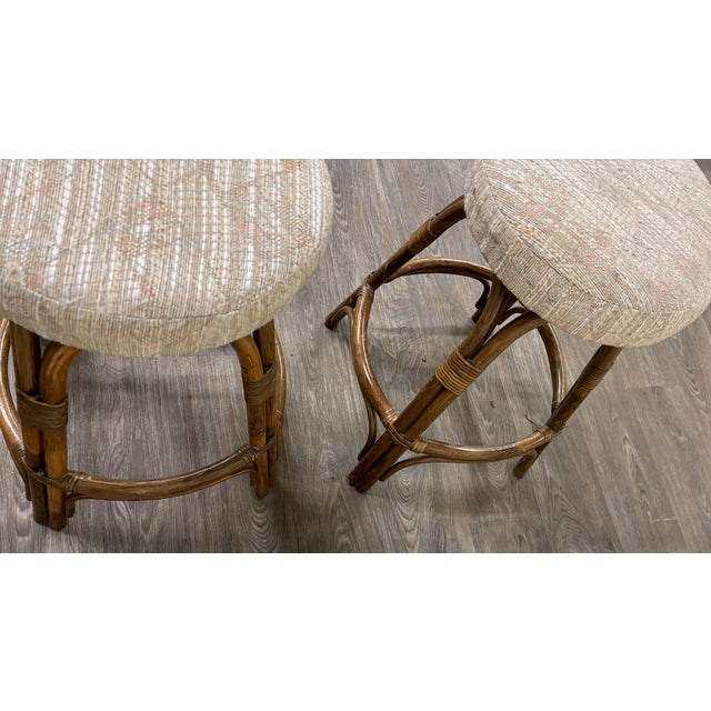 Vintage Rattan and Bentwood Backless Swivel Bar Stools - Pair For Sale In Kansas City - Image 6 of 8