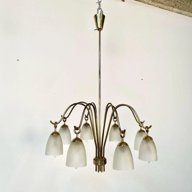 Italian Mid-Century Modern Arredoluce Eight Arm Brass Chandelier by Angelo Lelli For Sale - Image 4 of 11