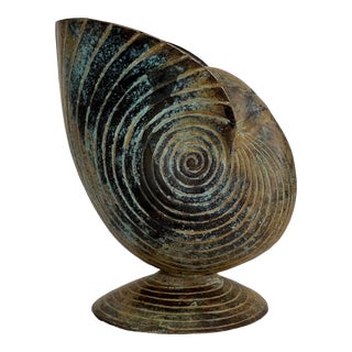 Verdigris Nautilus Shell Vase, 1970s For Sale