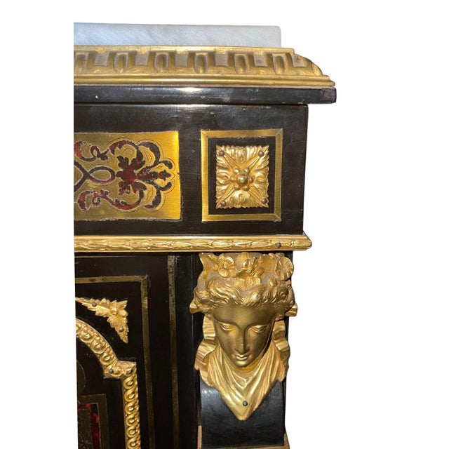 19th Century French Boulle Cabinet With Dore Bronze and White Marble Top For Sale - Image 9 of 9