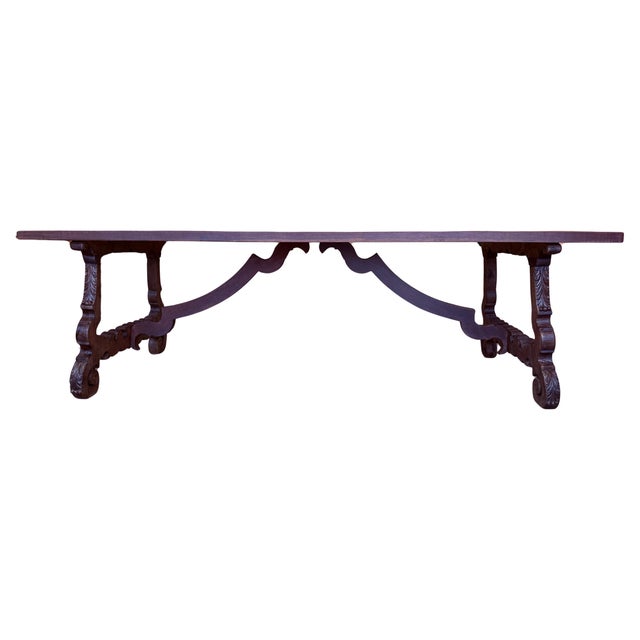 18th Large Spanish Dining or Desk Table with Carved Legs and Iron Stretcher For Sale - Image 15 of 18