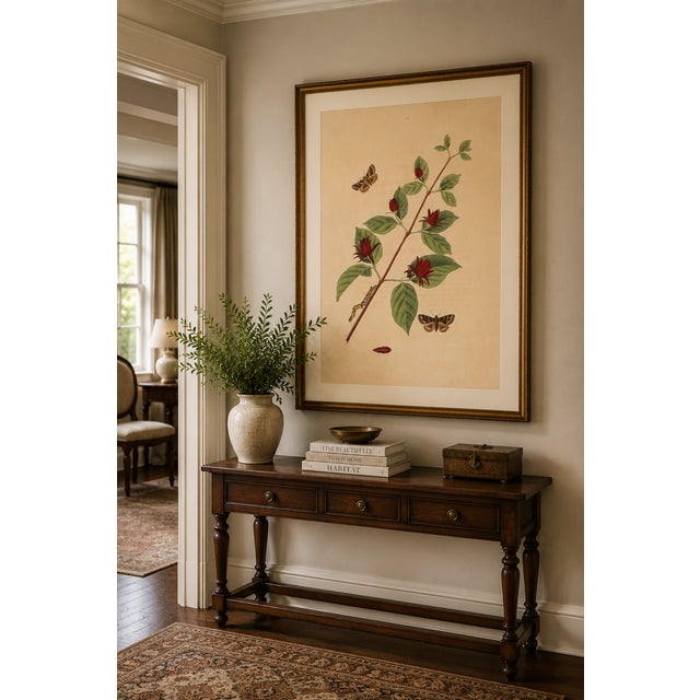 Antique Botanical Study With Moths, 1797 Vintage Art Print Reproduction, 24" X 36" For Sale - Image 9 of 13