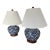 Contemporary Ralph Lauren Blue and White Cobalt Ikat Ginger Jar Lamps With White Line Shades - a Pair For Sale