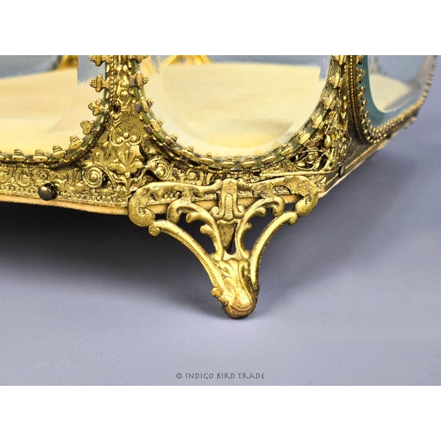 Glass Large Antique French Ormolu Beveled Glass Jewelry Casket or Dresser Box For Sale - Image 7 of 12