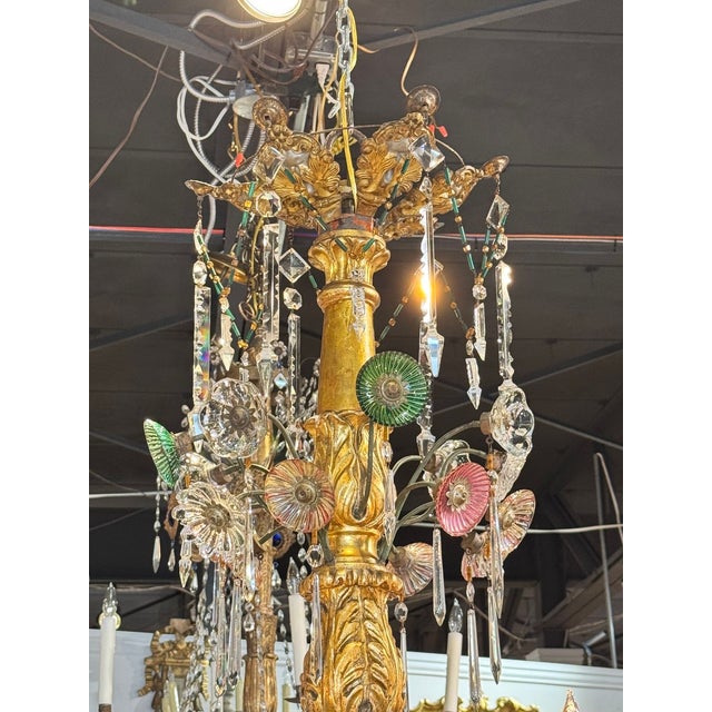 19th C. Italian Tuscan Giltwood and Crystal Chandelier For Sale In Dallas - Image 6 of 10