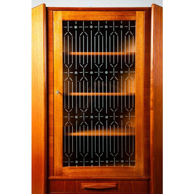 Brown Mid Century Danish Modern Corner Cabinet Teak Wood Bar Denmark Drawers Glass MCM For Sale - Image 8 of 11