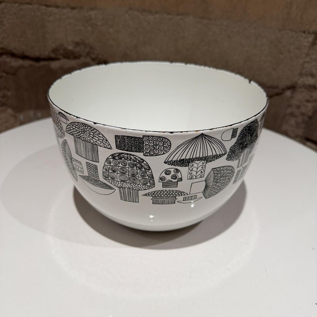 For your consideration, a vintage Finel Arabia Tatti mushroom bowl, a collectible enamelware piece designed by Kaj Franck...