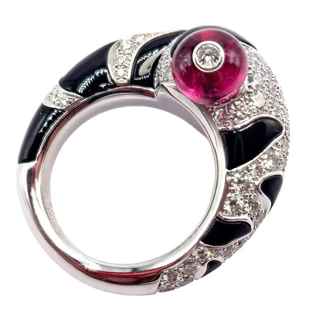 Cartier Beautés Du Monde White Gold Diamond Rubellite Onyx Ring, Size 6 For Sale In Philadelphia - Image 6 of 12