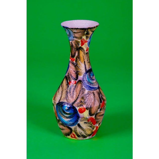 Amazing hand painted Italian floral vase. 1950's vintage and in excellent cosmetic condition, has a raised textural...