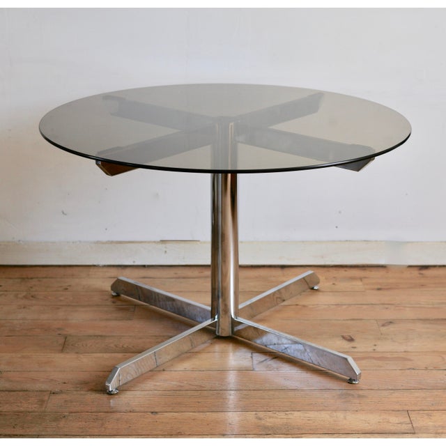 Glass Glass and Steel Table attributed to Florence Knoll for Roche Bobois, 1970s For Sale - Image 7 of 10