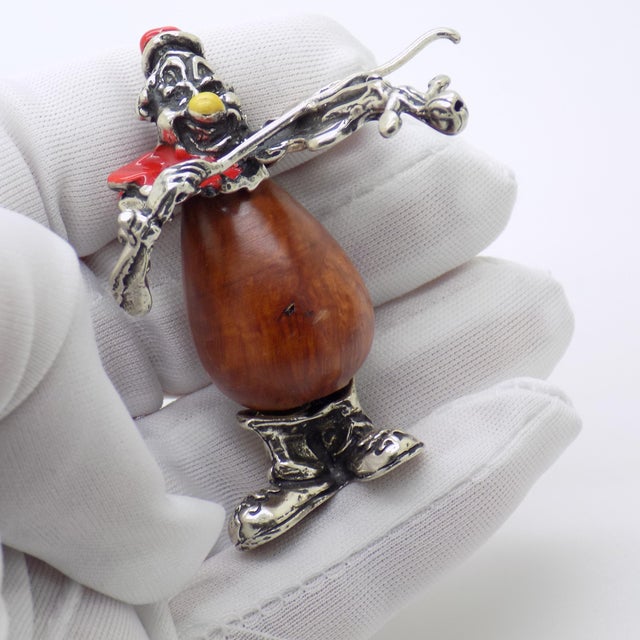 Wood Vintage Italian Handmade Genuine Silver & Wood Violin Player Street Artist Figurine For Sale - Image 7 of 13