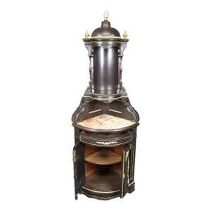 Superb Italian Dark Walnut and Bronze Dore' Ormolu Corner Cabinet Marble Top