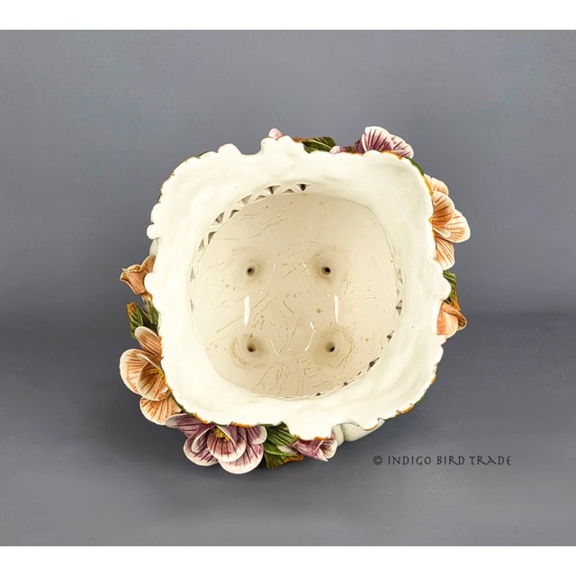 Vintage Italian Ceramic Planter Cachepot With Hand Painted Flowers and Feet For Sale - Image 11 of 11