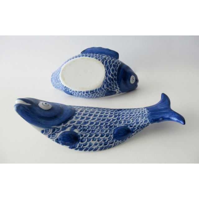 Vintage C.1998 Asian (Seymour Mann) Blue & White Blanc De Chin Koi Fish Lidded Serving Dishes - 3 Sets For Sale - Image 12 of 13