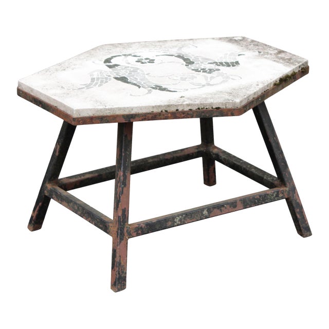 Vintage Iron and Mosaic Stone Outdoor Garden Side Table For Sale
