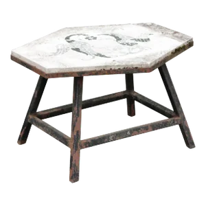 Vintage Iron and Mosaic Stone Outdoor Garden Side Table